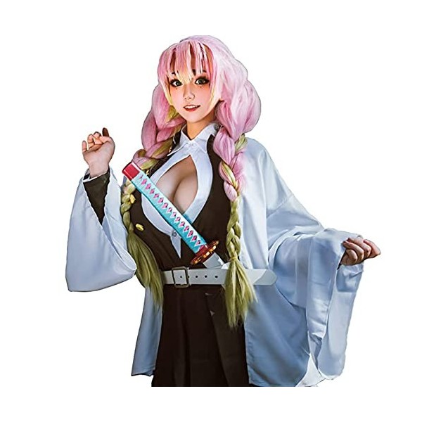 CR ROLECOS Mitsuri Kanroji Cosplay Costume Anime Demon Slayer Cosplay Mitsuri Kimono Ensemble complet, White-Miritsu, M