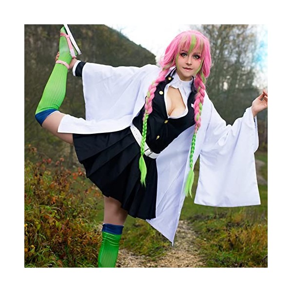 CR ROLECOS Mitsuri Kanroji Cosplay Costume Anime Demon Slayer Cosplay Mitsuri Kimono Ensemble complet, White-Miritsu, M
