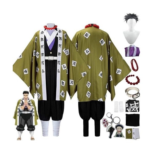 WOLWES AnimeHimejimaGyoumei Cosplay Costume Tenue Demon Slayer Kimono Cape Perruque Porte-clés Ensemble Complet Halloween Fêt