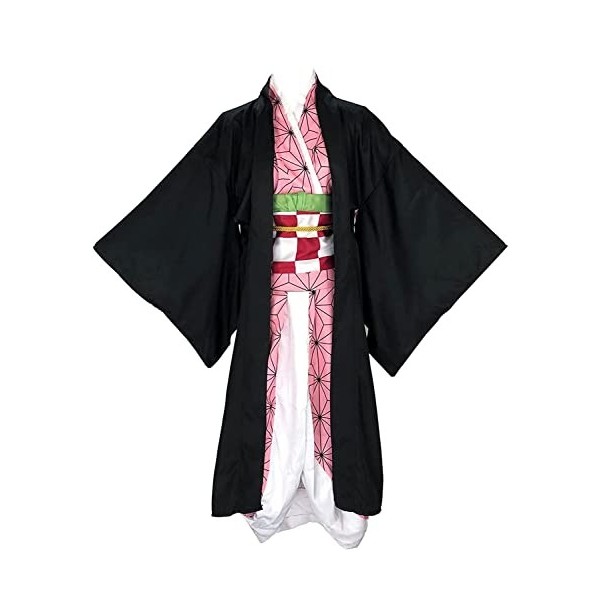 MengXin Anime Demon Slayer Kamado Nezuko Costume de cosplay dHalloween pour femmes Robe kimono personnalisé Noir, personnal