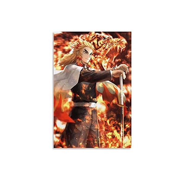 HAPPOW Poster décoratif sur toile représentant Demon Slayer Kimetsu No Yaiba Rengoku Kyoujurou - 50 x 75 cm