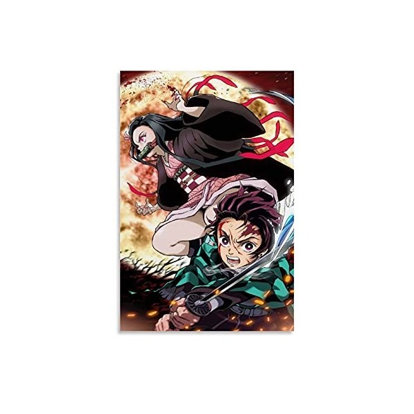 HAPPOW Poster décoratif sur toile représentant Demon Slayer Kimetsu No Yaiba Kamado Tanjirou - 50 x 75 cm