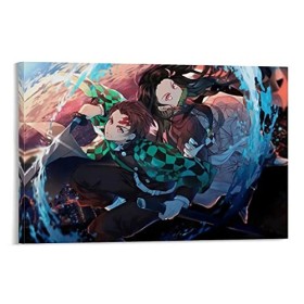 HAPPOW Poster décoratif sur toile représentant Demon Slayer Kimetsu No Yaiba Kamado Tanjirou - 50 x 75 cm