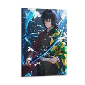Poster décoratif sur toile Demon Slayer rôle Tomioka Giyuu - Décoration murale moderne pour chambre à coucher - 50 x 75 cm