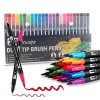 Feutres Coloriage Enfants,24 Couleurs Enfants Adulte à Double Pointe Fine et Pinceau, Coloriage,Enfant Brush Pen pour Dessin,