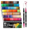Feutres Coloriage Enfants,24 Couleurs Enfants Adulte à Double Pointe Fine et Pinceau, Coloriage,Enfant Brush Pen pour Dessin,