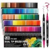 Feutres Coloriage Enfants,24 Couleurs Enfants Adulte à Double Pointe Fine et Pinceau, Coloriage,Enfant Brush Pen pour Dessin,
