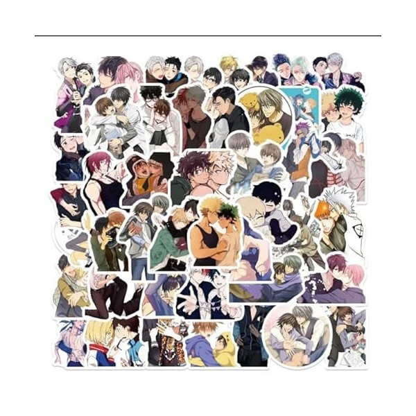 Pack de 50pcs Stickers Autocollants Dessin animé japonais kawaii BL Couples Mixtes Populaire Manga autocollant Vinyle mignon 