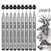 GXR Stylos Noir à Pointe Fine, Lot de 9 Stylos Feutre Noir à Pointe Fine Feutre Fine avec Pinceau, Multiples Tailles pour Cro