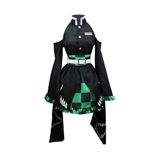 MengXin Costume de cosplay Anime Demon Slayer Kamado Tanjirou pour femmes et filles - Robe noire personnalisée pour Halloween