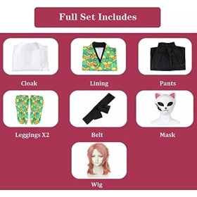 WOUND Costume de cosplay Demon-Slayer,Personnages danime Sabito veste manteau tenues avec masque de perruque,Robe kimono de 