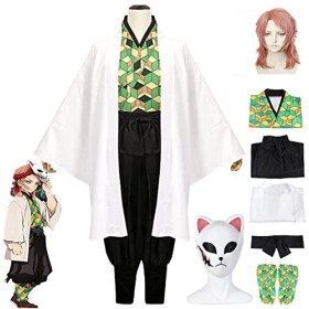 WOUND Costume de cosplay Demon-Slayer,Personnages danime Sabito veste manteau tenues avec masque de perruque,Robe kimono de 