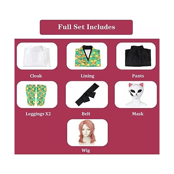 WOUND Costume de cosplay Demon-Slayer,Personnages danime Sabito veste manteau tenues avec masque de perruque,Robe kimono de 