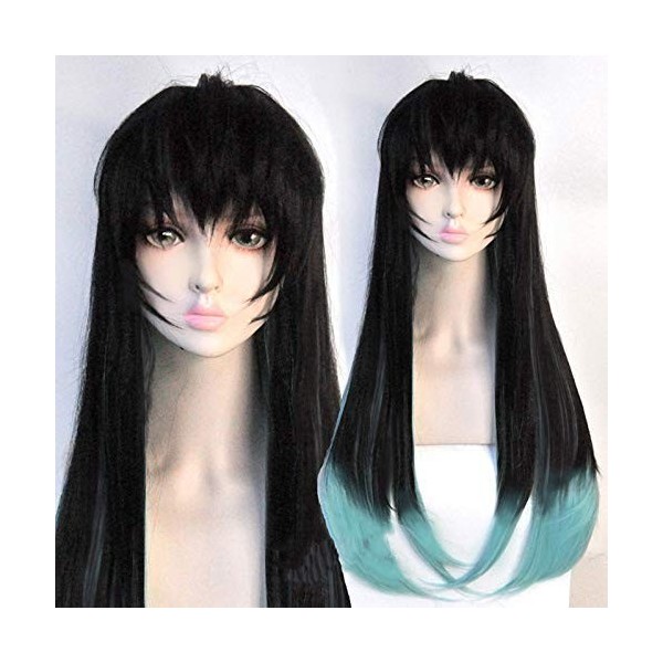 Anime Demon Slayer : Kimetsu no Yaiba Tokitou Muichirou Perruques en cheveux synthétiques longs dégradés résistants à la chal