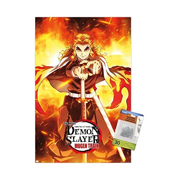 Trends International Demon Slayer : Mugen Train – Kyojuro Rengoku – Poster mural dune feuille – 37,4 x 56,8 cm, poster de qu