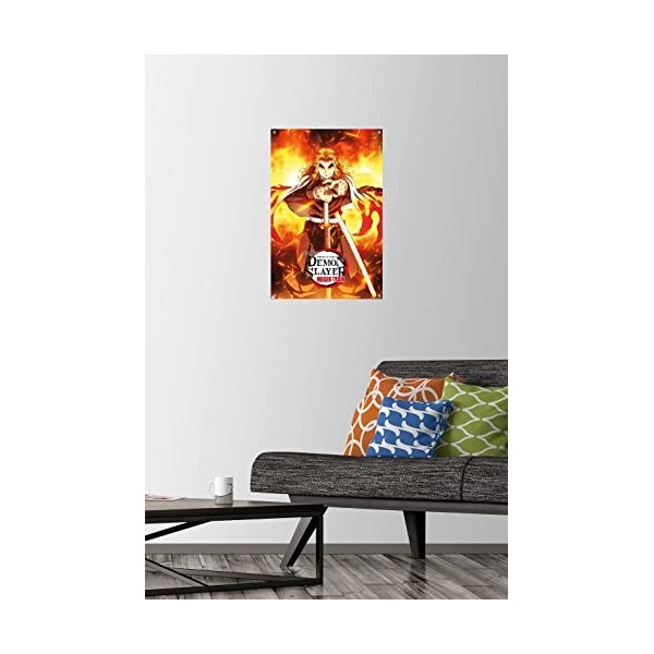 Trends International Demon Slayer : Mugen Train – Kyojuro Rengoku – Poster mural dune feuille – 37,4 x 56,8 cm, poster de qu