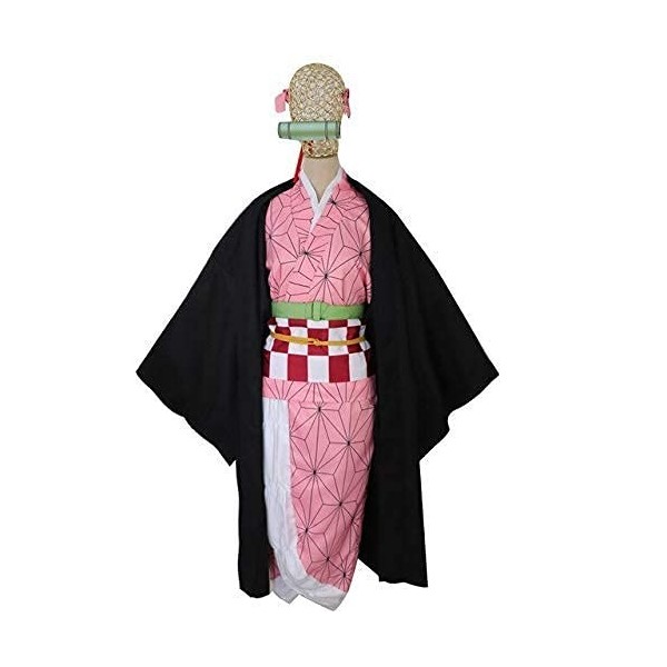 Chtom Anime Demon Slayer Kamado Nezuko pour Wmoen Cosplay Costumes et perruque 2019 Nouveau rose Kimono et Black Coat Vêtemen