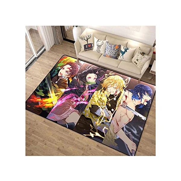 3D Demon Slayer Tapis de Salon Poils Ras, Rectangle Chambre Carpettes Antidérapant Tapis, Bureau, Doux, antidérapant et Lavab