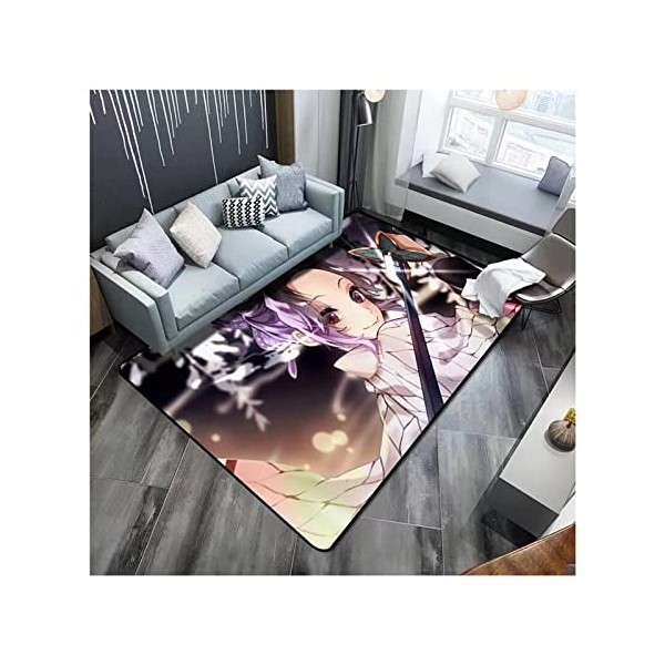 ZALix Tapis Chambre Demon Slayer Ado Garcon Enfant Adulte, Salon Canapé Coussin Pile Courte Entrée Tapis pour Salon, Chambre 