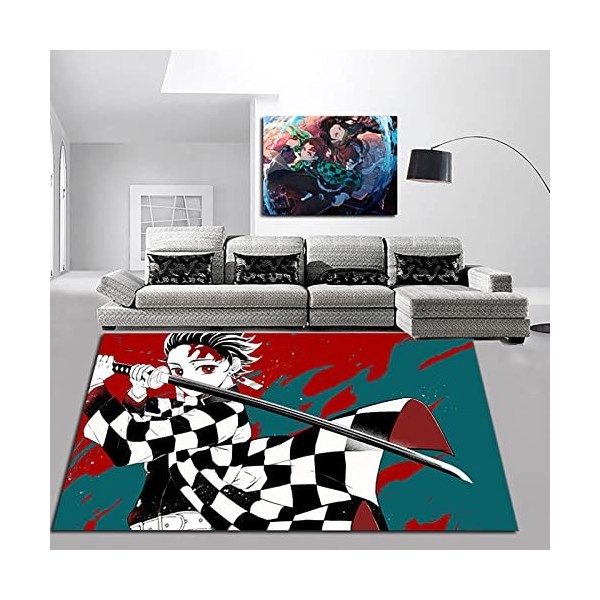 KUentz Anime Japonais Tapis, Demon Slayer Tapis pour Enfants, Antidérapant Et Résistant Aux Taches, pour Salon, Chambre À Cou