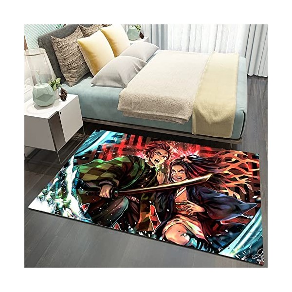 KUentz Anime Japonais Tapis, Demon Slayer Tapis pour Enfants, Antidérapant Et Résistant Aux Taches, pour Salon, Chambre À Cou