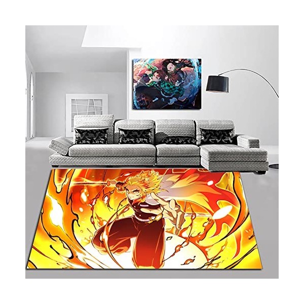 KUentz Anime Japonais Tapis, Demon Slayer Tapis pour Enfants, Antidérapant Et Résistant Aux Taches, pour Salon, Chambre À Cou