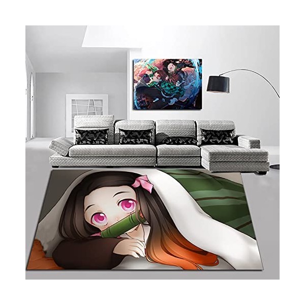 KUentz Anime Japonais Tapis, Demon Slayer Tapis pour Enfants, Antidérapant Et Résistant Aux Taches, pour Salon, Chambre À Cou