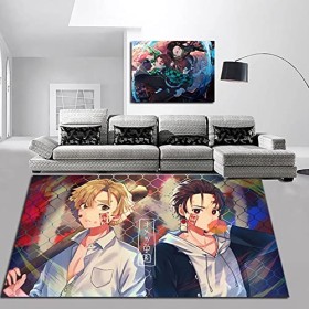KUentz Tapis De Jeu pour Chambre denfant, Demon Slayer Tapis pour Enfants, Chambre Tapis en Peluche Tapis, Antidérapant Zone
