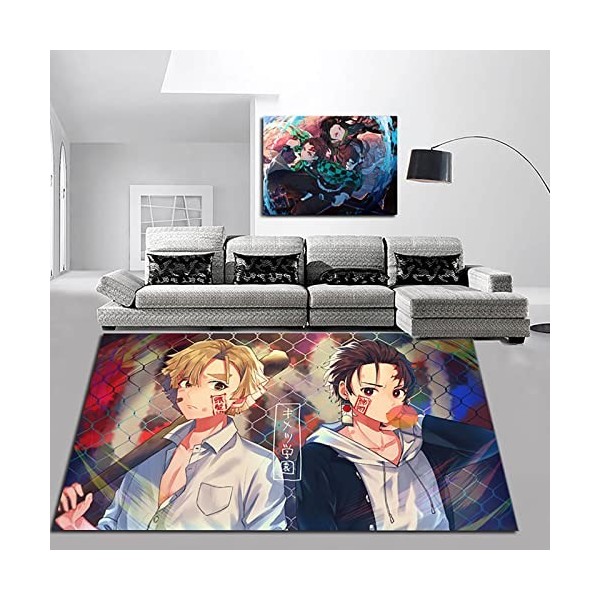 KUentz Tapis De Jeu pour Chambre denfant, Demon Slayer Tapis pour Enfants, Chambre Tapis en Peluche Tapis, Antidérapant Zone