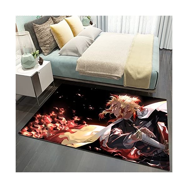 KUentz Tapis De Jeu pour Chambre denfant, Demon Slayer Tapis pour Enfants, Chambre Tapis en Peluche Tapis, Antidérapant Zone