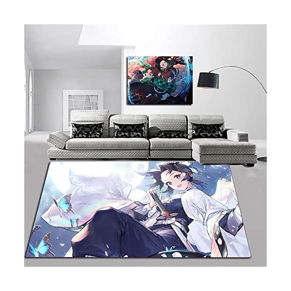 KUentz Tapis De Jeu pour Chambre denfant, Demon Slayer Tapis pour Enfants, Chambre Tapis en Peluche Tapis, Antidérapant Zone