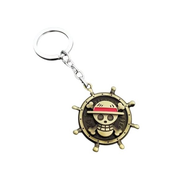 Bkinpid Porte-clés Anime Luffy One Piece - Tête de mort pirate - Porte-clés rotatif, marron, Medium