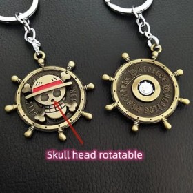 Bkinpid Porte-clés Anime Luffy One Piece - Tête de mort pirate - Porte-clés rotatif, marron, Medium