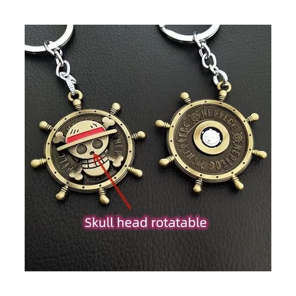 Bkinpid Porte-clés Anime Luffy One Piece - Tête de mort pirate - Porte-clés rotatif, marron, Medium