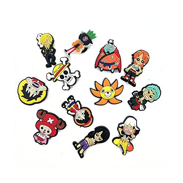 Xinchangda Anime Monkey D. Luffy Shoe Charms Lot de 12 décorations pour sandales, Vinsmoke Sanji Chaussures Décoration Charm 