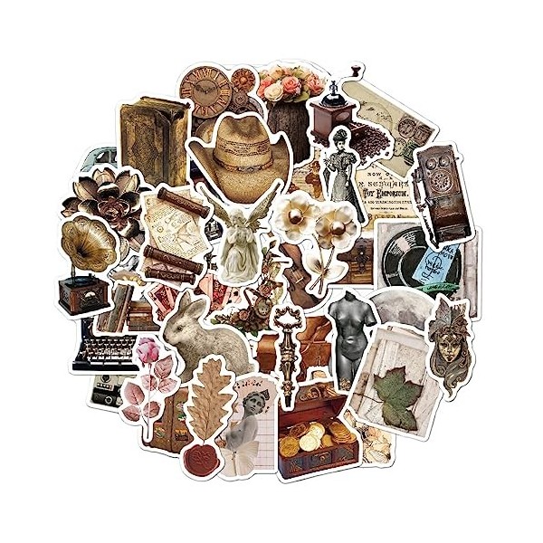 50 Pièces Autocollant Vintage stickers Set, Stickers Retrog丨Autocollants Vintage Pour DIY, Scrapbooking Ordinateur Portable, 