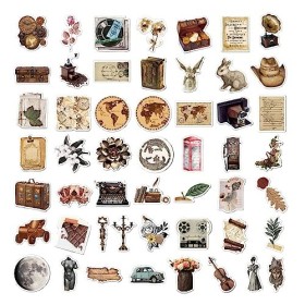 50 Pièces Autocollant Vintage stickers Set, Stickers Retrog丨Autocollants Vintage Pour DIY, Scrapbooking Ordinateur Portable, 