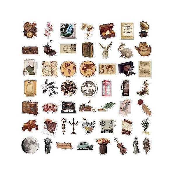 50 Pièces Autocollant Vintage stickers Set, Stickers Retrog丨Autocollants Vintage Pour DIY, Scrapbooking Ordinateur Portable, 