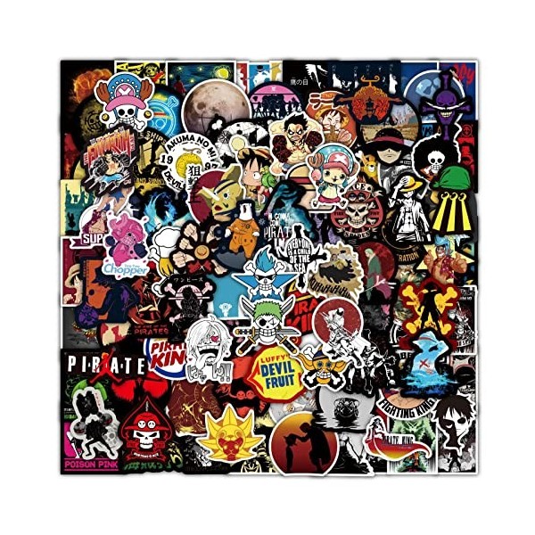 100Pcs One Piece Stickers, autocollants japonais classiques Pirates Aventure thème Anime Packs pour les enfants adultes adole
