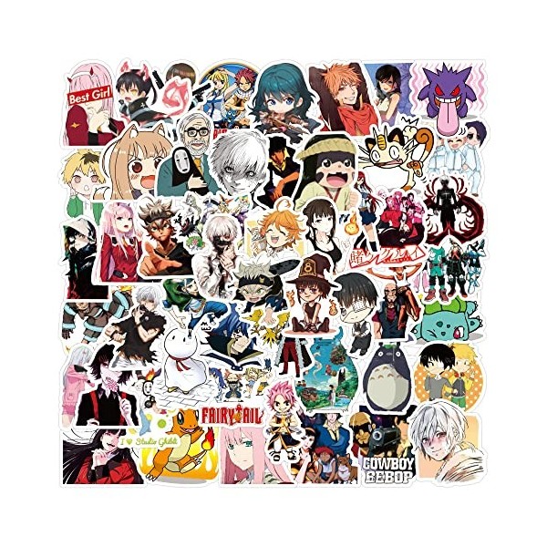 100Pcs One Piece Stickers, autocollants japonais classiques Pirates Aventure thème Anime Packs pour les enfants adultes adole