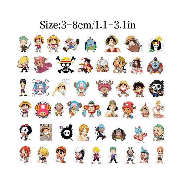 Autocollant One Piece, Stickers One Piece, 100PCS Stickers Kawaii, Étanches Vinyle Autocollants, Autocollant Kawaii Cute, One