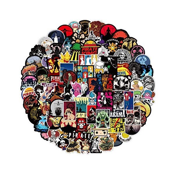 Lot de 100 autocollants One Piece en vinyle - Pour bouteille deau, ordinateur portable, skateboard, notebook - Cadeau pour a