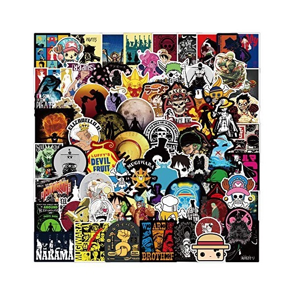 Lot de 100 autocollants One Piece en vinyle - Pour bouteille deau, ordinateur portable, skateboard, notebook - Cadeau pour a