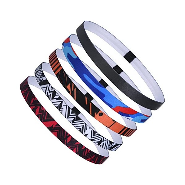 URAQT 5Pcs Bandeaux de Sport, bandes de sport antidérapantes, Sports Bandeau Élastique Cheveux Bande pour Jogging Football Fa