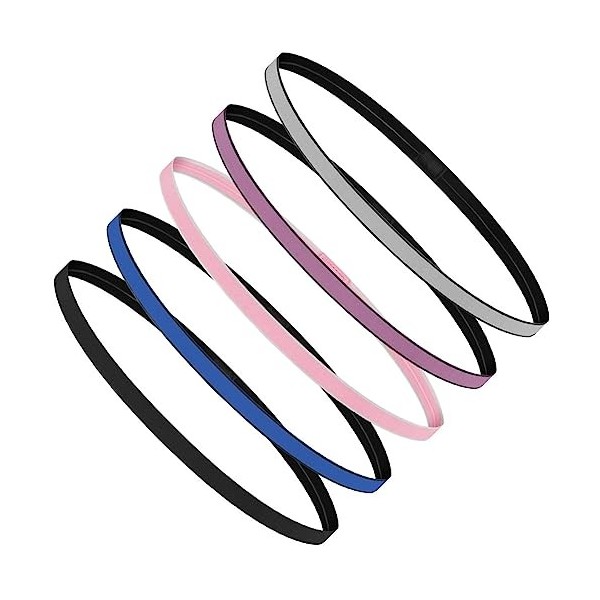 URAQT 5Pcs Bandeaux de Sport, bandes de sport antidérapantes, Sports Bandeau Élastique Cheveux Bande pour Jogging Football Fa