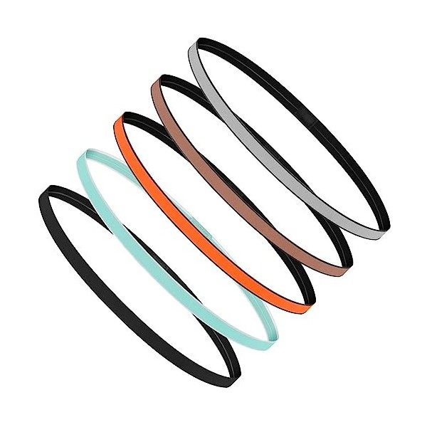 URAQT 5Pcs Bandeaux de Sport, bandes de sport antidérapantes, Sports Bandeau Élastique Cheveux Bande pour Jogging Football Fa