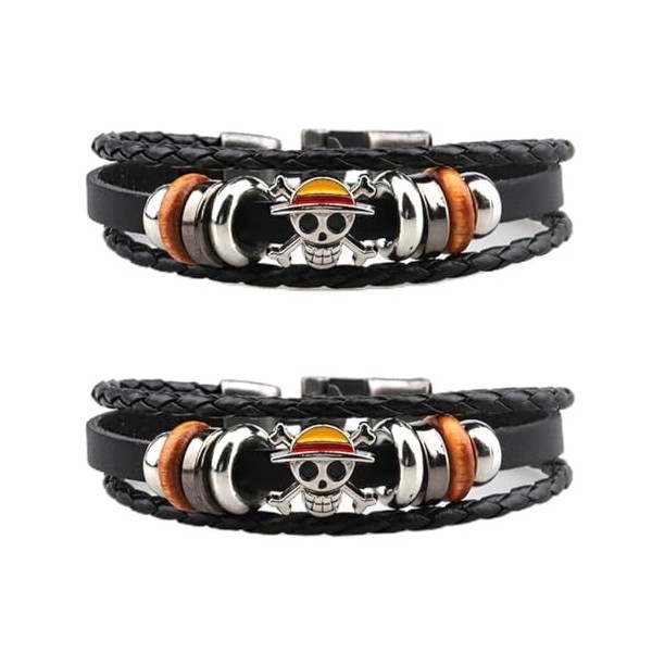 BSNRDX 2 Pieces Pirate Bracelet Necklace Anime Costume Jewellery Luffia Gift for Anime Fans Anime Chains Necklace Bracelet Se