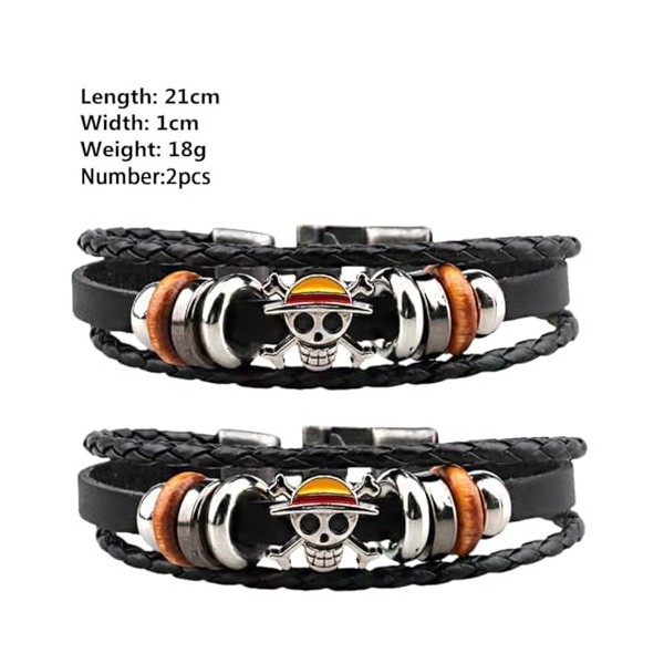 BSNRDX 2 Pieces Pirate Bracelet Necklace Anime Costume Jewellery Luffia Gift for Anime Fans Anime Chains Necklace Bracelet Se