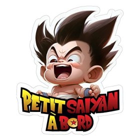 Sticker voiture petit sayain a bord 13x15cm vinyle haute qualité, bébé à bord, style : moderne, 100% français, toute surface 