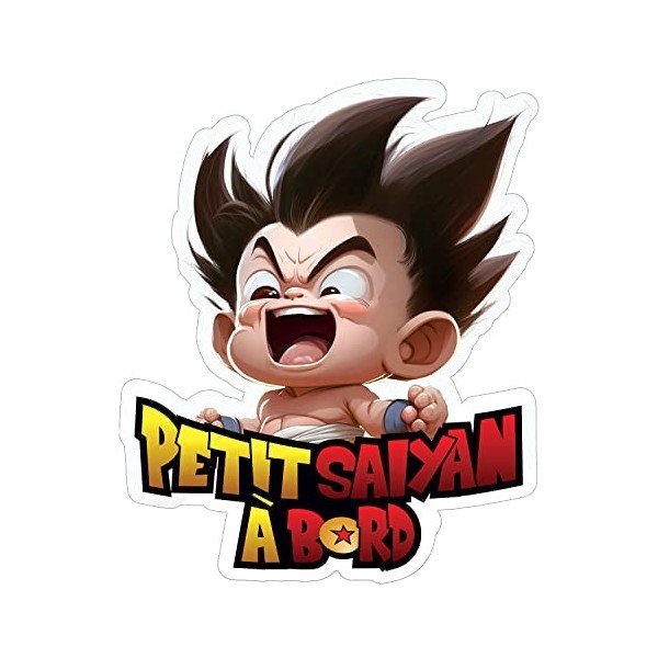Sticker voiture petit sayain a bord 13x15cm vinyle haute qualité, bébé à bord, style : moderne, 100% français, toute surface 